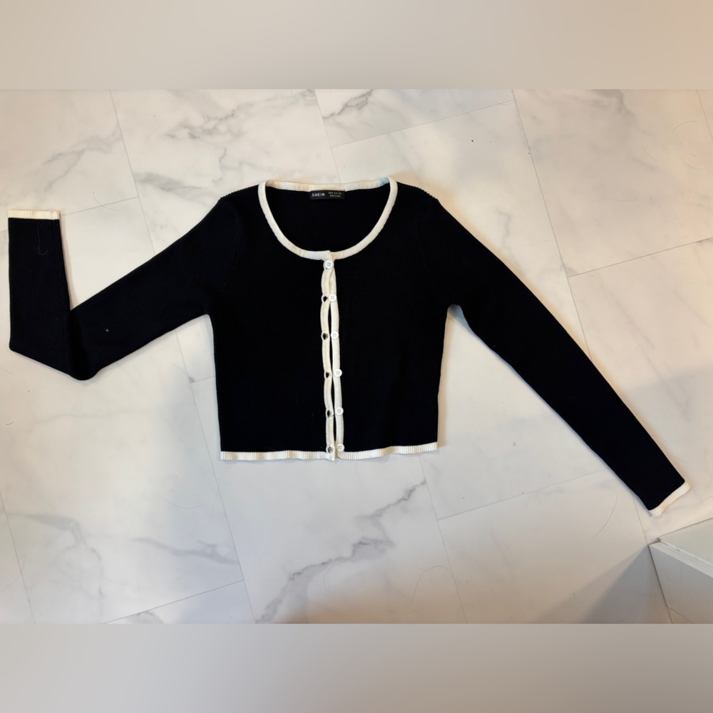 SHEIN Black and White Cardigan Sweater Classic Knit